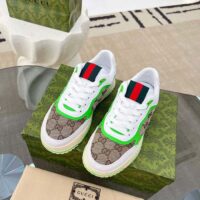 Gucci Unisex Re-Web Sneaker Beige Ebony Original GG Canvas Green Low Heel (5)