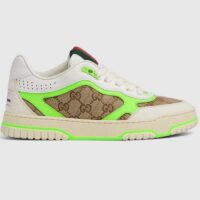 Gucci Unisex Re-Web Sneaker Beige Ebony Original GG Canvas Green Low Heel (5)