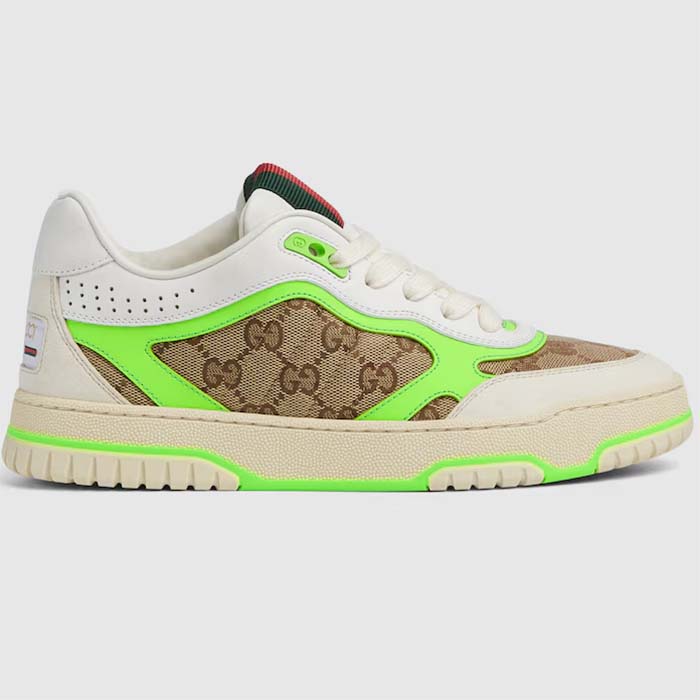 Gucci Unisex Re-Web Sneaker Beige Ebony Original GG Canvas Green Low Heel