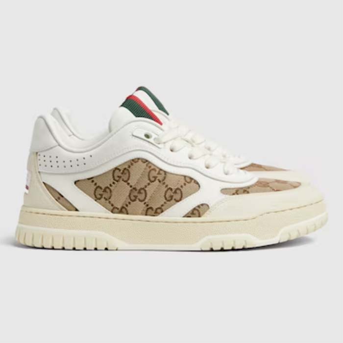 Gucci Unisex Re-Web Sneaker Beige Ebony Original GG Canvas Low 3 CM Heel