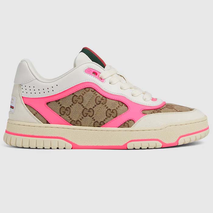 Gucci Unisex Re-Web Sneaker Beige Ebony Original GG Canvas Low Heel