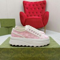 Gucci Unisex Tennis 1977 Sneaker Light Pink Canvas GG Embroideries Mid-Heel (4)