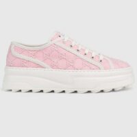 Gucci Unisex Tennis 1977 Sneaker Light Pink Canvas GG Embroideries Mid-Heel (4)