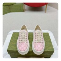 Gucci Unisex Tennis 1977 Sneaker Light Pink Canvas GG Embroideries Mid-Heel (4)