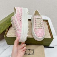 Gucci Unisex Tennis 1977 Sneaker Light Pink Canvas GG Embroideries Mid-Heel (4)