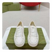 Gucci Unisex Tennis 1977 Sneaker Off White Canvas GG Embroideries Mid-Heel (4)