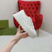 Gucci Unisex Tennis 1977 Sneaker Off White Canvas GG Embroideries Mid-Heel (4)