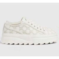 Gucci Unisex Tennis 1977 Sneaker Off White Canvas GG Embroideries Mid-Heel (4)