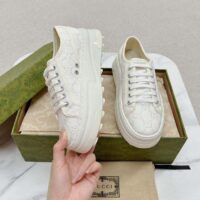 Gucci Unisex Tennis 1977 Sneaker Off White Canvas GG Embroideries Mid-Heel (4)