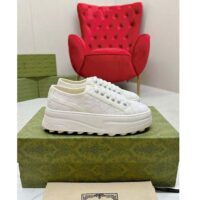 Gucci Unisex Tennis 1977 Sneaker Off White Canvas GG Embroideries Mid-Heel (4)