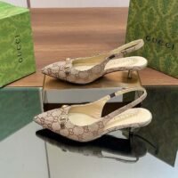 Gucci Women GG Canvas Slingback Pump Beige Ebony Horsebit Low Heel (11)