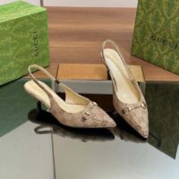 Gucci Women GG Canvas Slingback Pump Beige Ebony Horsebit Low Heel (11)