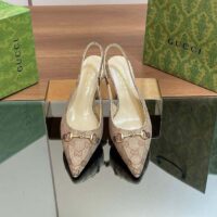 Gucci Women GG Canvas Slingback Pump Beige Ebony Horsebit Low Heel (11)