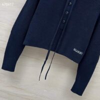 Gucci Women GG Chunky Rib Cotton Polo Top Knitted Label Raglan Long Sleeves (2)