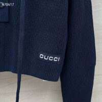 Gucci Women GG Chunky Rib Cotton Polo Top Knitted Label Raglan Long Sleeves (2)