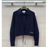 Gucci Men GG Chunky Rib Cotton Polo Top Knitted Label Raglan Long Sleeves - Imagen 2