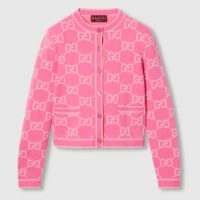 Gucci Women GG Cotton Jacquard Cardigan Pink Crewneck Long Sleeves (10)