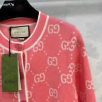 Gucci Women GG Cotton Jacquard Cardigan Pink Crewneck Long Sleeves (10)