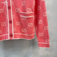 Gucci Women GG Cotton Jacquard Cardigan Pink Crewneck Long Sleeves (10)