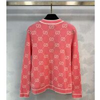 Gucci Women GG Cotton Jacquard Cardigan Pink Crewneck Long Sleeves (10)