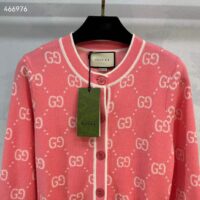 Gucci Women GG Cotton Jacquard Cardigan Pink Crewneck Long Sleeves (10)