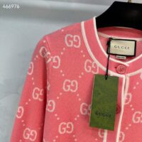 Gucci Women GG Cotton Jacquard Cardigan Pink Crewneck Long Sleeves (10)