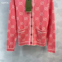 Gucci Women GG Cotton Jacquard Cardigan Pink Crewneck Long Sleeves (10)