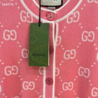 Gucci Women GG Cotton Jacquard Cardigan Pink Crewneck Long Sleeves (10)