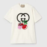 Gucci Women GG Cotton Jersey Printed T-Shirt Beige Crewneck Short Sleeves