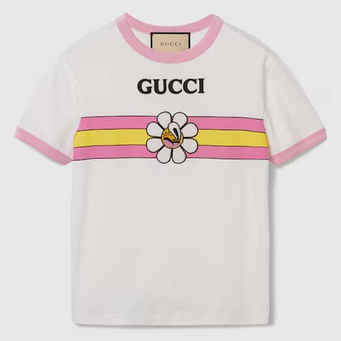 Gucci Women GG Cotton Jersey Printed T-Shirt Pink Crewneck Short Sleeves