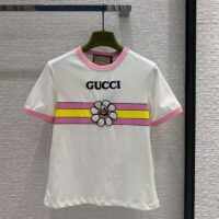 Gucci Women GG Cotton Jersey Printed T-Shirt Pink Crewneck Short Sleeves (4)
