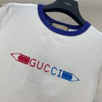 Gucci Women GG Cotton Jersey Printed T-Shirt White Blue Crewneck Short Sleeves (2)