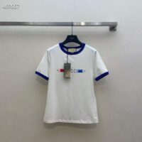 Gucci Women GG Cotton Jersey Printed T-Shirt White Blue Crewneck Short Sleeves (2)