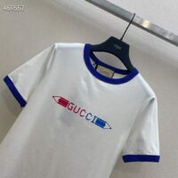 Gucci Women GG Cotton Jersey Printed T-Shirt White Blue Crewneck Short Sleeves (2)