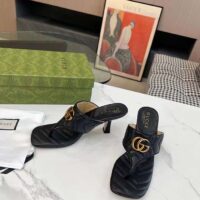 Gucci Women GG Double G Thong Sandal Black Matelassè Chevron Leather Mid-Heel (8)