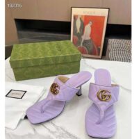 Gucci Women GG Double G Thong Sandal Lilac Matelassè Chevron Leather Mid-Heel (8)