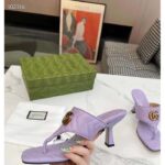 Gucci Women GG Double G Thong Sandal Lilac Matelassè Chevron Leather Mid-Heel - Image 8