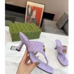 Gucci Women GG Double G Thong Sandal Lilac Matelassè Chevron Leather Mid-Heel - Image 6