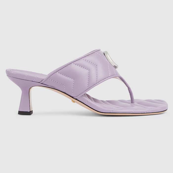 Gucci Women GG Double G Thong Sandal Lilac Matelassè Chevron Leather Mid-Heel