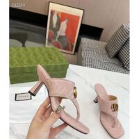 Gucci Women GG Double G Thong Sandal Pink Matelassè Chevron Leather Mid-Heel (3)