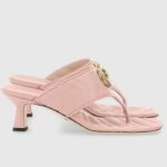Gucci Dam GG Dubbel G Thong Sandal Rosa Matelassè Chevron Läder Mellanhäl