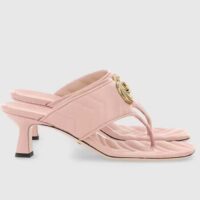 Gucci Women GG Double G Thong Sandal Pink Matelassè Chevron Leather Mid-Heel (3)