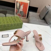 Gucci Women GG Double G Thong Sandal Pink Matelassè Chevron Leather Mid-Heel (3)