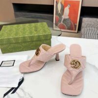 Gucci Women GG Double G Thong Sandal Pink Matelassè Chevron Leather Mid-Heel (3)