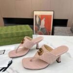 Gucci Women GG Double G Thong Sandal Pink Matelassè Chevron Leather Mid-Heel - Bild 5