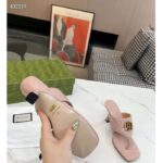Gucci Women GG Double G Thong Sandal Pink Matelassè Chevron Leather Mid-Heel - Bild 8