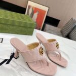 Gucci Women GG Double G Thong Sandal Pink Matelassè Chevron Leather Mid-Heel - Bild 2