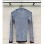 Gucci Women GG Extra Fine Rib Cashmere Knit Top Grey Silk Polo Neck – Image 3