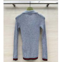 Gucci Women GG Extra Fine Rib Cashmere Knit Top Grey Silk Polo Neck (1)