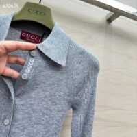 Gucci Women GG Extra Fine Rib Cashmere Knit Top Grey Silk Polo Neck (1)